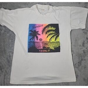 VINTAGE 80s Jamaica Shirt Large Destination Beach Sunset Neon Single Stitch